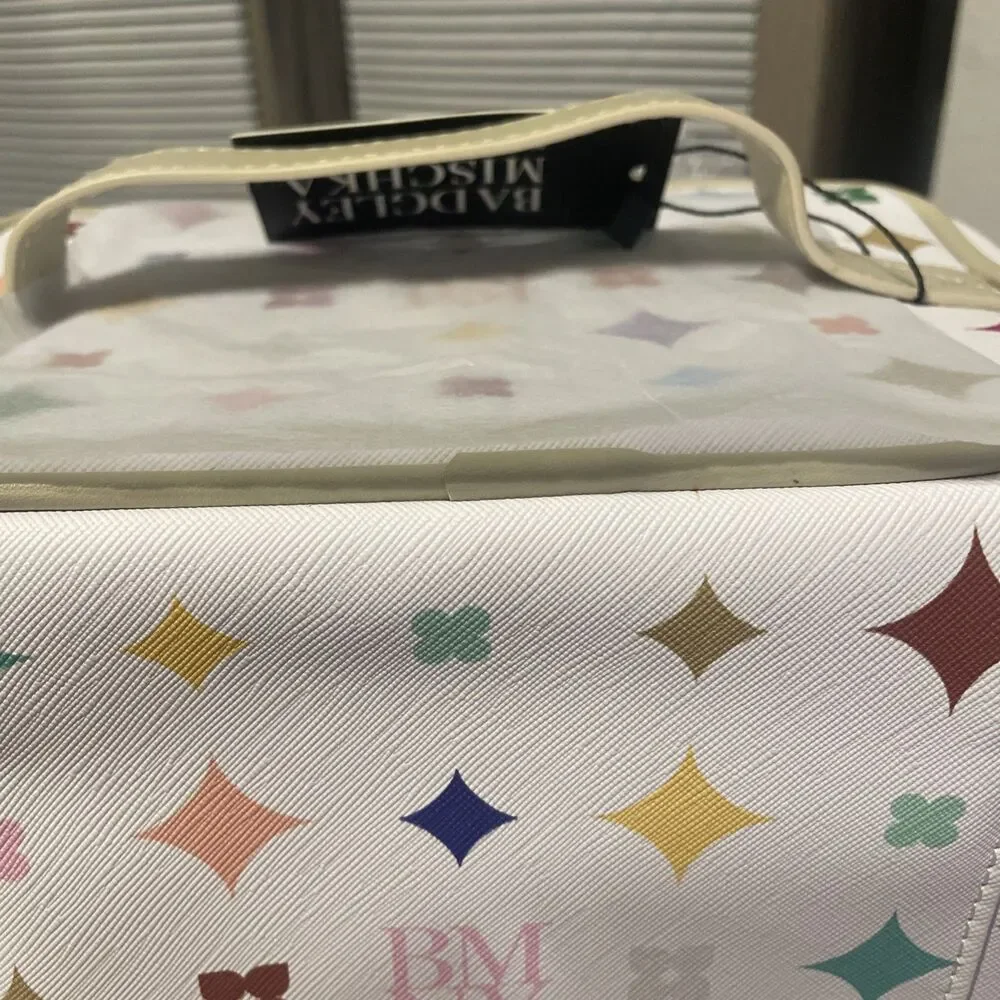 Badgley Mischka Print Vinyl Cosmetic Train / Travel Case / Bag